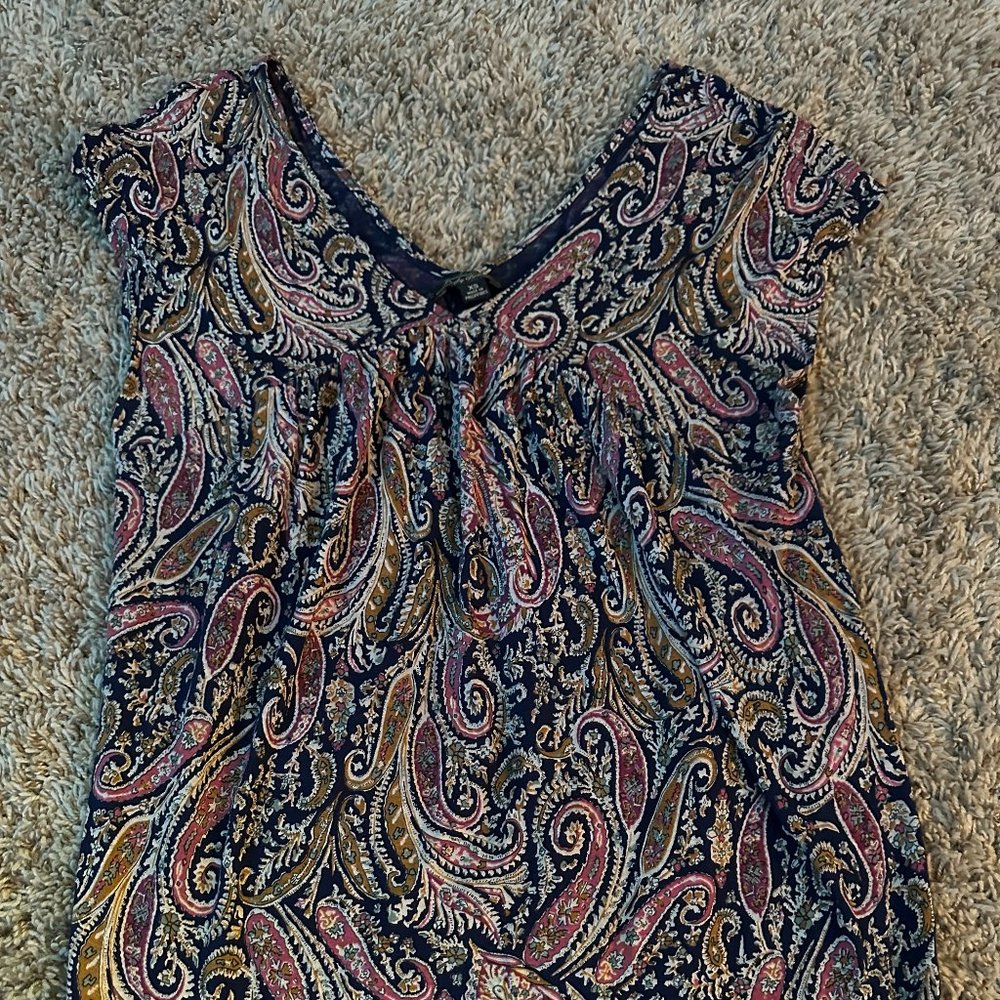 Womens' navy, pink, and purple floral patterned blouse